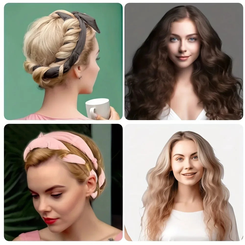Heatless Curling Rod Headband – No Heat Curl Ribbon & Scrunchies Heatless Hair Curler Qme