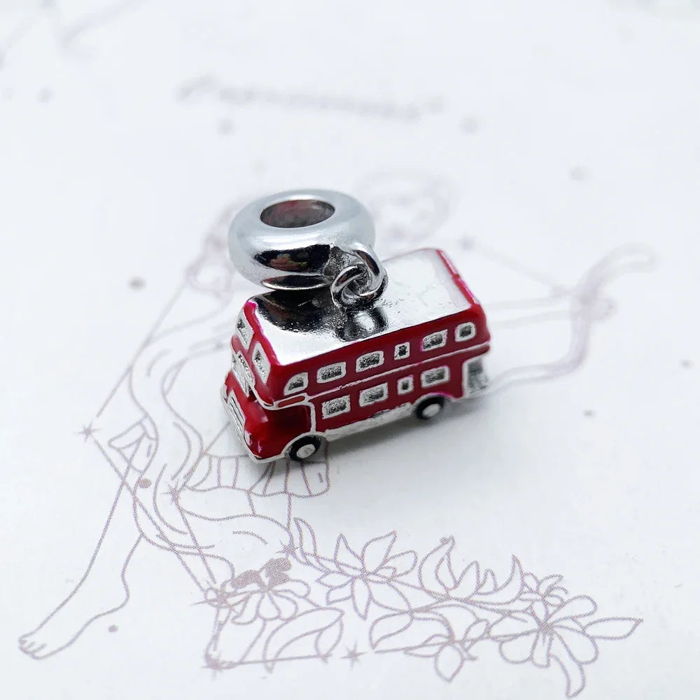 Red London Bus 925 Sterling Silver Charm Pendant Necklace Sterling Silver Pendant Qme