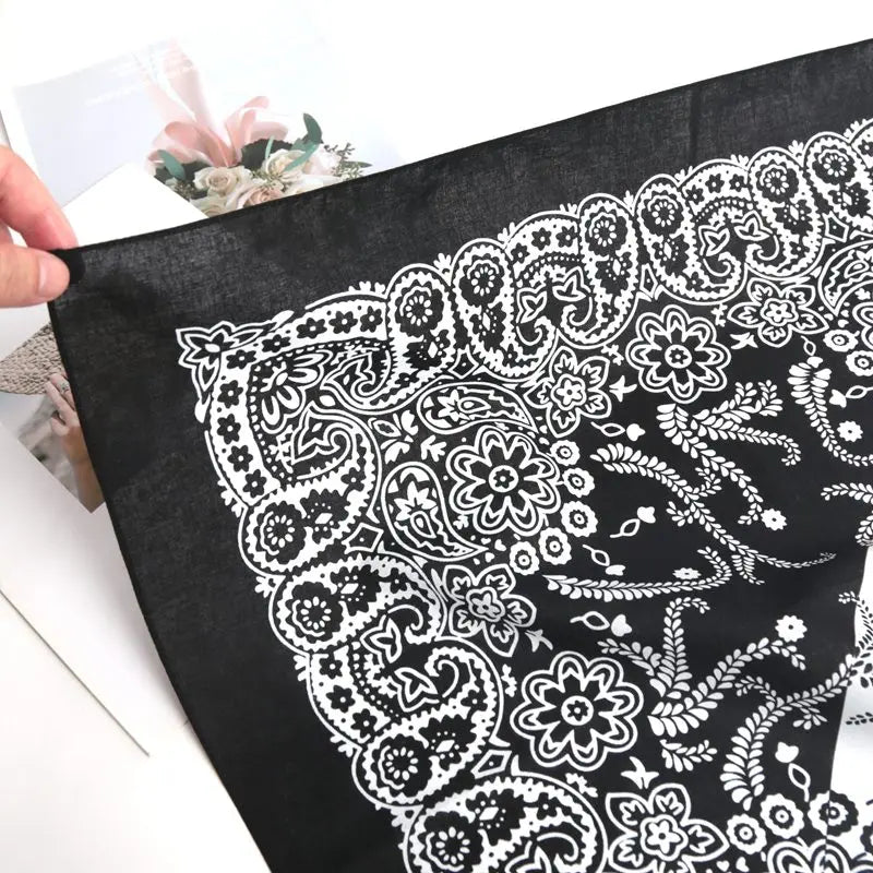 100% Cotton Black Paisley Bandana Square Scarf & Headband Paisley Bandana Scarf Qme