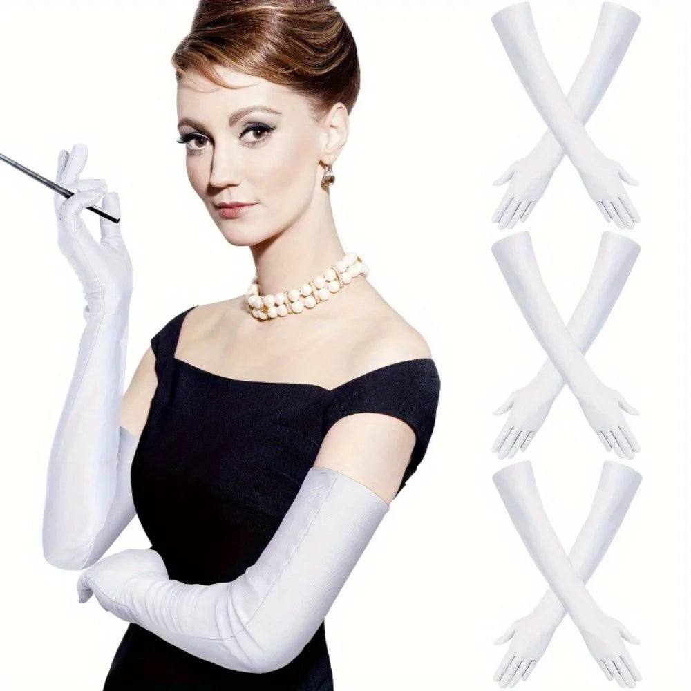 Women's White Satin Long Opera Gloves – Wedding & Costume Satin Opera Gloves Qme