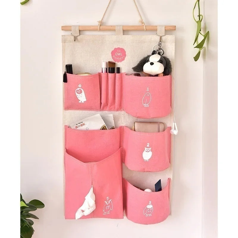 Waterproof Cotton Linen Hanging Storage Bag | Multi-Layer Hanging Storage Bag Qme Pink