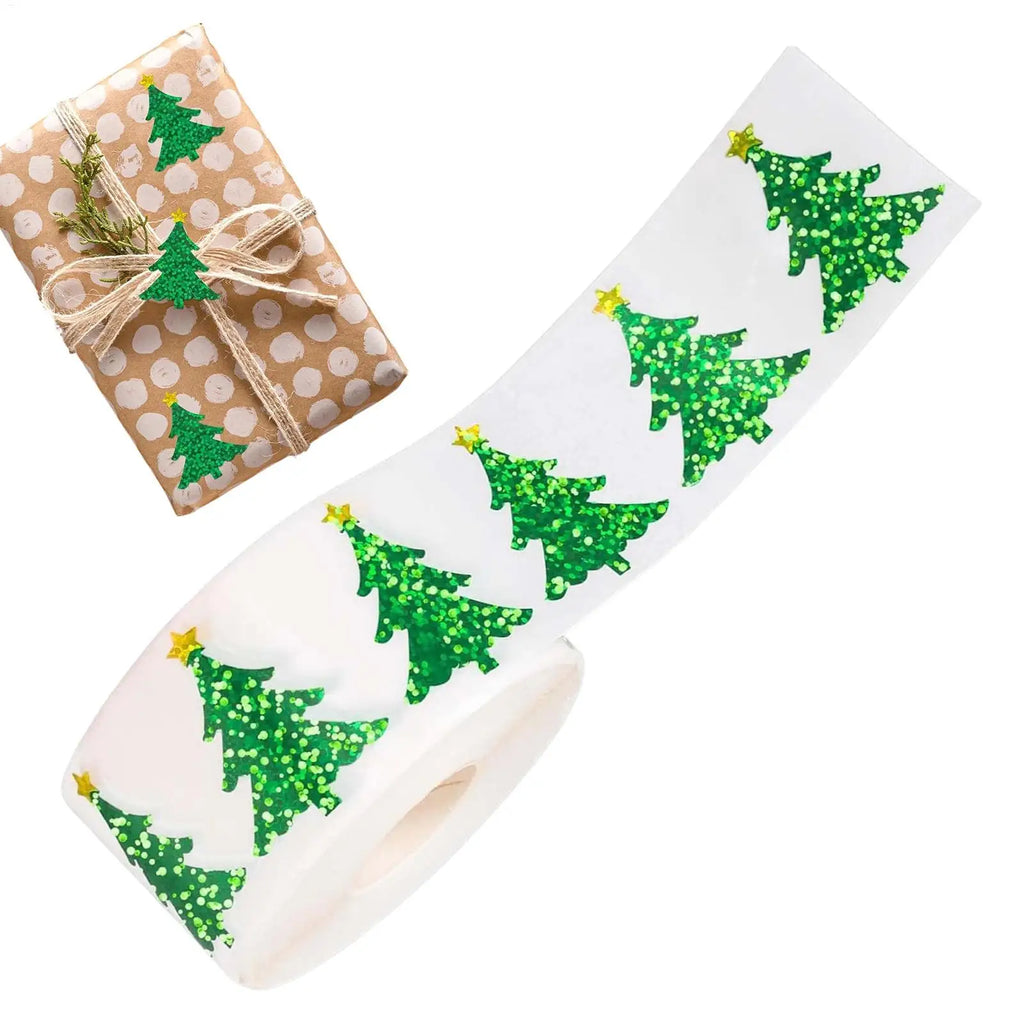 Christmas Tree Rolled Stickers – 500 Holiday Self-Adhesive Decals Holiday Craft Stickers Qme