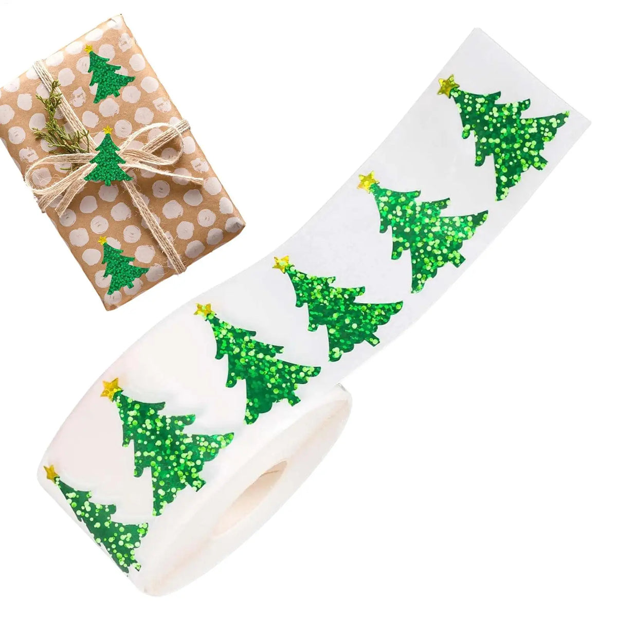 Christmas Tree Rolled Stickers – 500 Holiday Self-Adhesive Decals Holiday Craft Stickers Qme