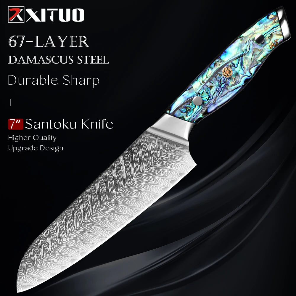 XITUO 7" Damascus VG10 Santoku Knife – Ultra-Sharp Chef Knife Santoku Chef Knife Qst Santoku Knife