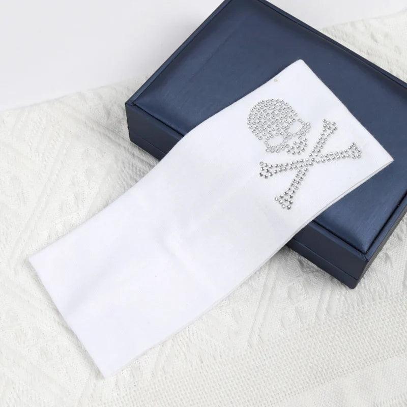 Women's Skull Rhinestone Elastic Headband – Y2K Cotton Hair Band Rhinestone Headband Qme WHITE