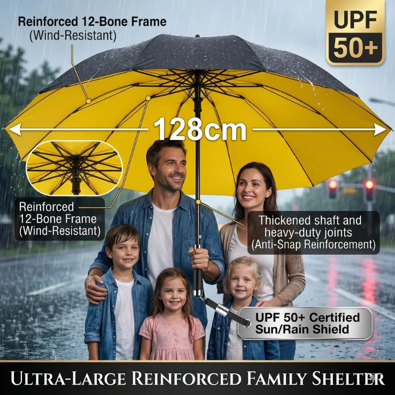 128cm Large Windproof Reversible Rain & Sun Umbrella – Unisex Windproof Rain Umbrella Qst