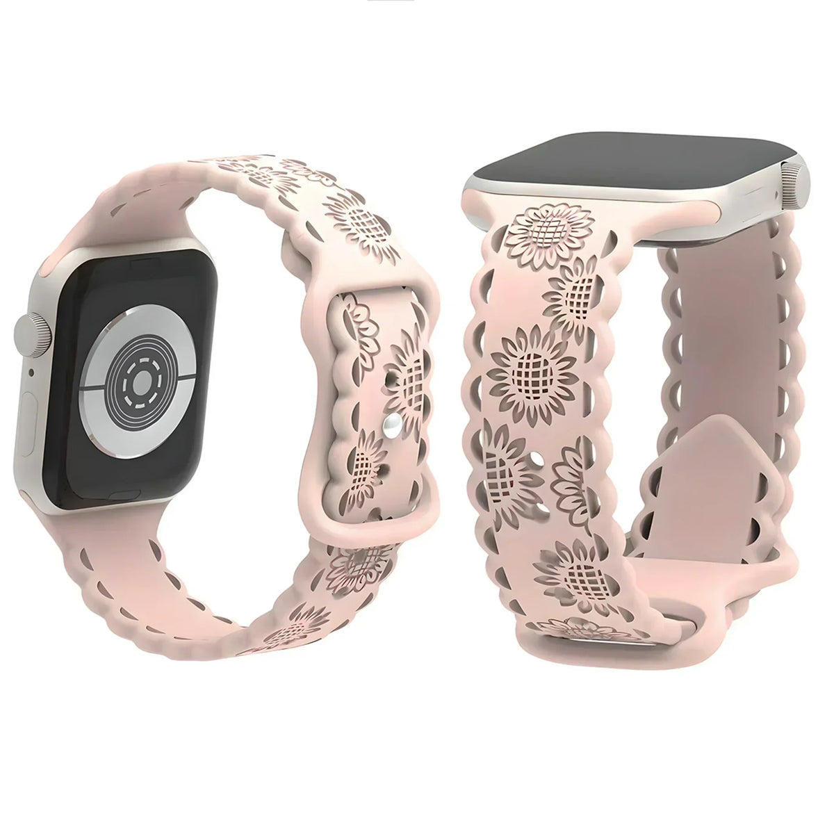 Engraved Floral Silicone Apple Watch Band – 20 Colors Watch Band Qme