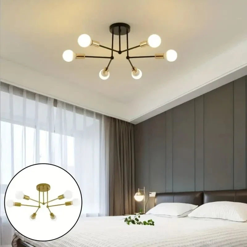 Modern LED Spider Ceiling Light | Industrial Iron Black & Gold Ceiling Light Fixture Qme