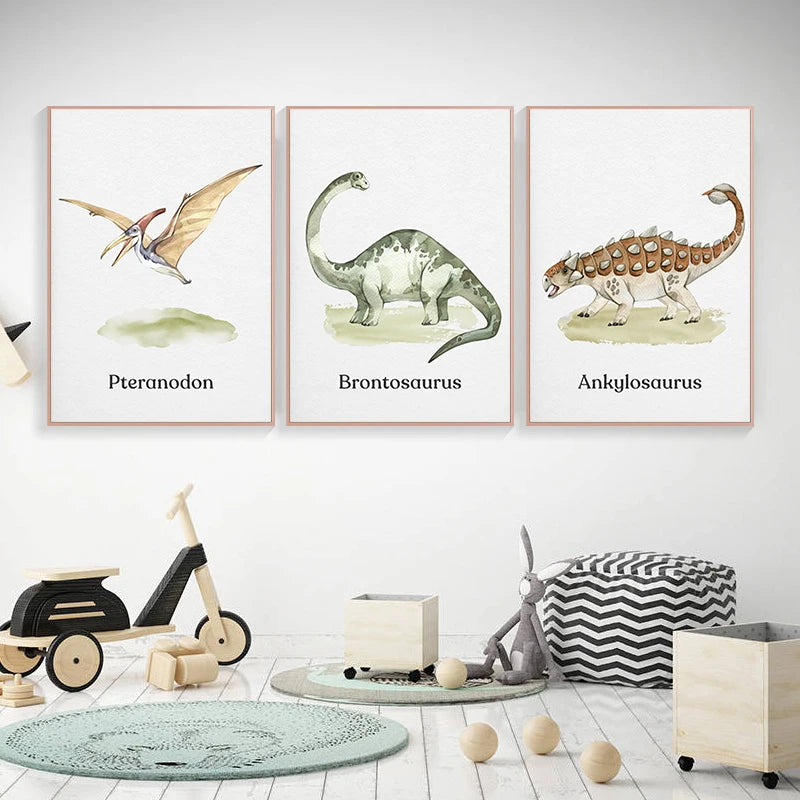Watercolor Dinosaur Canvas Wall Art for Nursery & Kids' Room Canvas Wall Art Qst