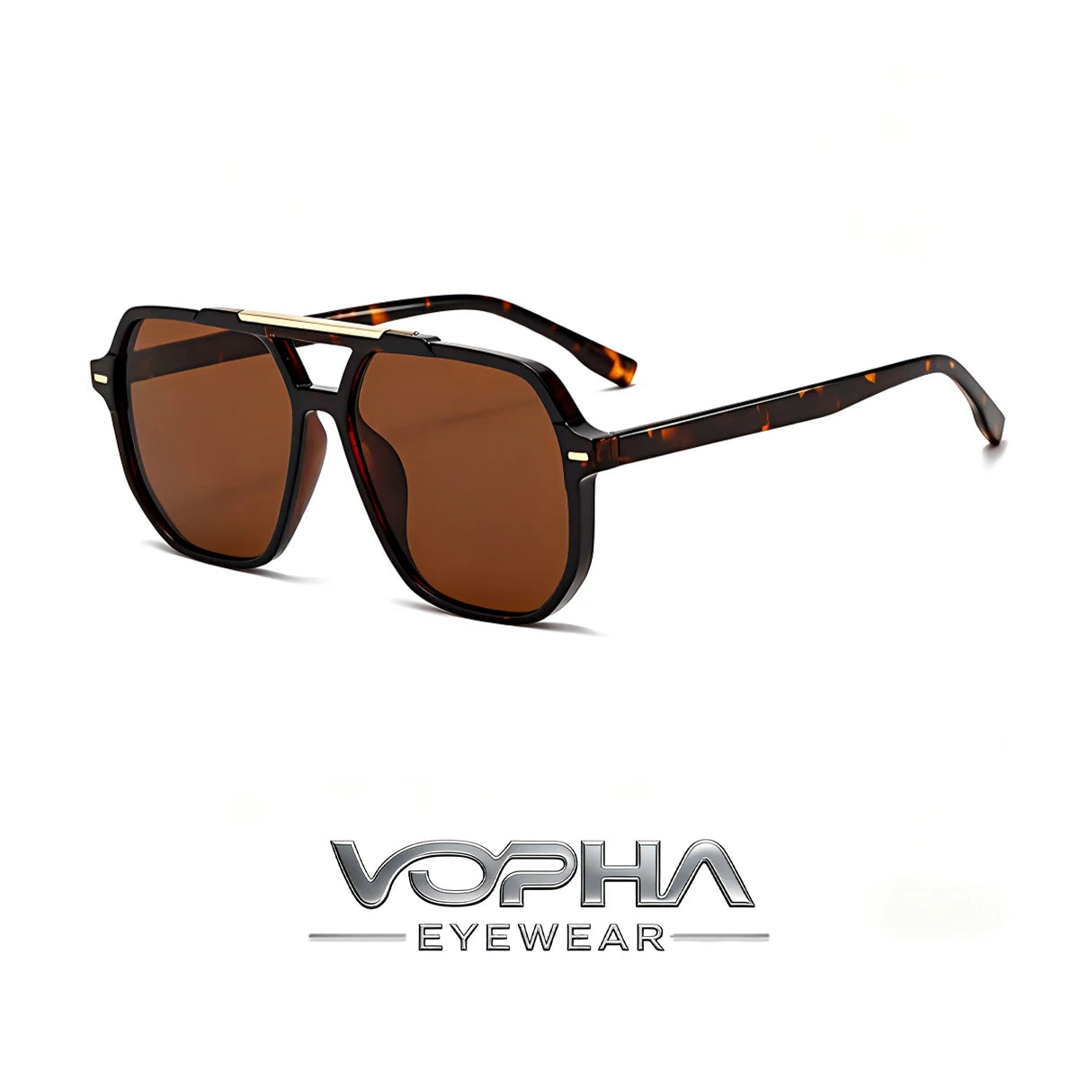 VOPHA Retro Double Bridge Square Sunglasses UV400 Unisex Fashion Sunglasses Qst Tortoise brown