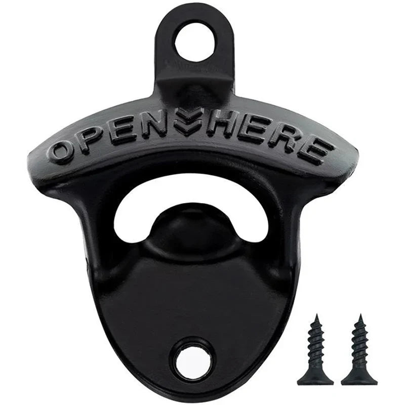 Vintage Wall Mounted Beer Bottle Opener with Keyring | Zinc Alloy Wall Bottle Opener Qme A4 Black