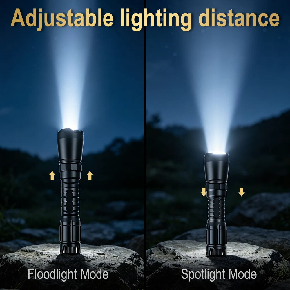 BORUiT 800LM Zoomable LED Flashlight – 3-Color Camping Torch Zoomable LED Flashlight Qst