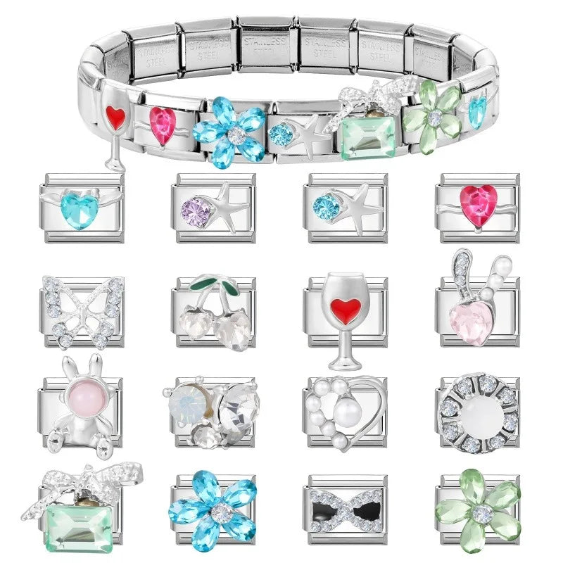 Zircon Italian Charm Links – Bow Knot Floral Heart Butterfly Italian Charm Links Qme