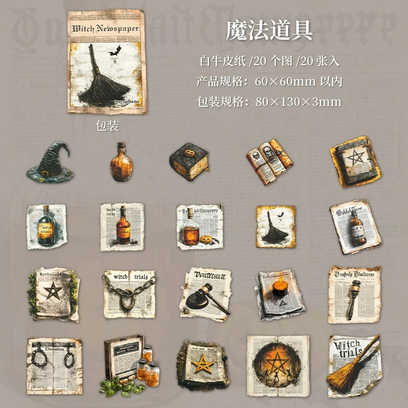 Witch Gothic Newspaper Stickers – 20 Sheets DIY Scrapbooking Kit DIY Craft Stickers Qme 2