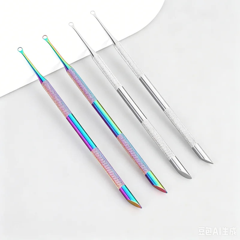 Double-Ended Stainless Steel Cuticle Pusher & Manicure Stick Manicure Tool Qme
