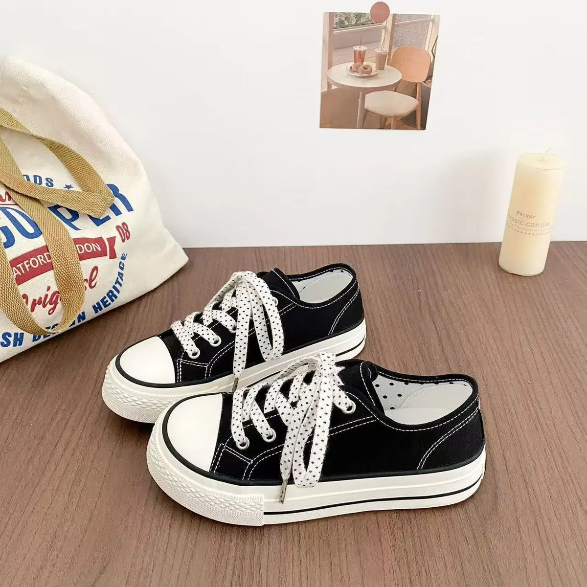 Women's Pink Canvas Sneakers – Polka Dot Laces, Low Top Canvas Sneakers Qst