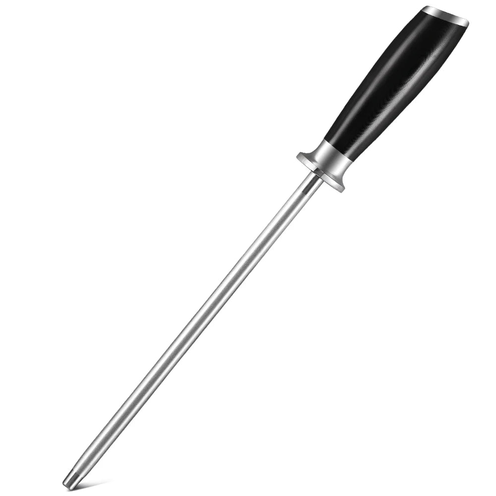 TURWHO 9" Diamond Honing Rod – Carbon Steel Knife Sharpener Knife Honing Rod Qst black 23CM