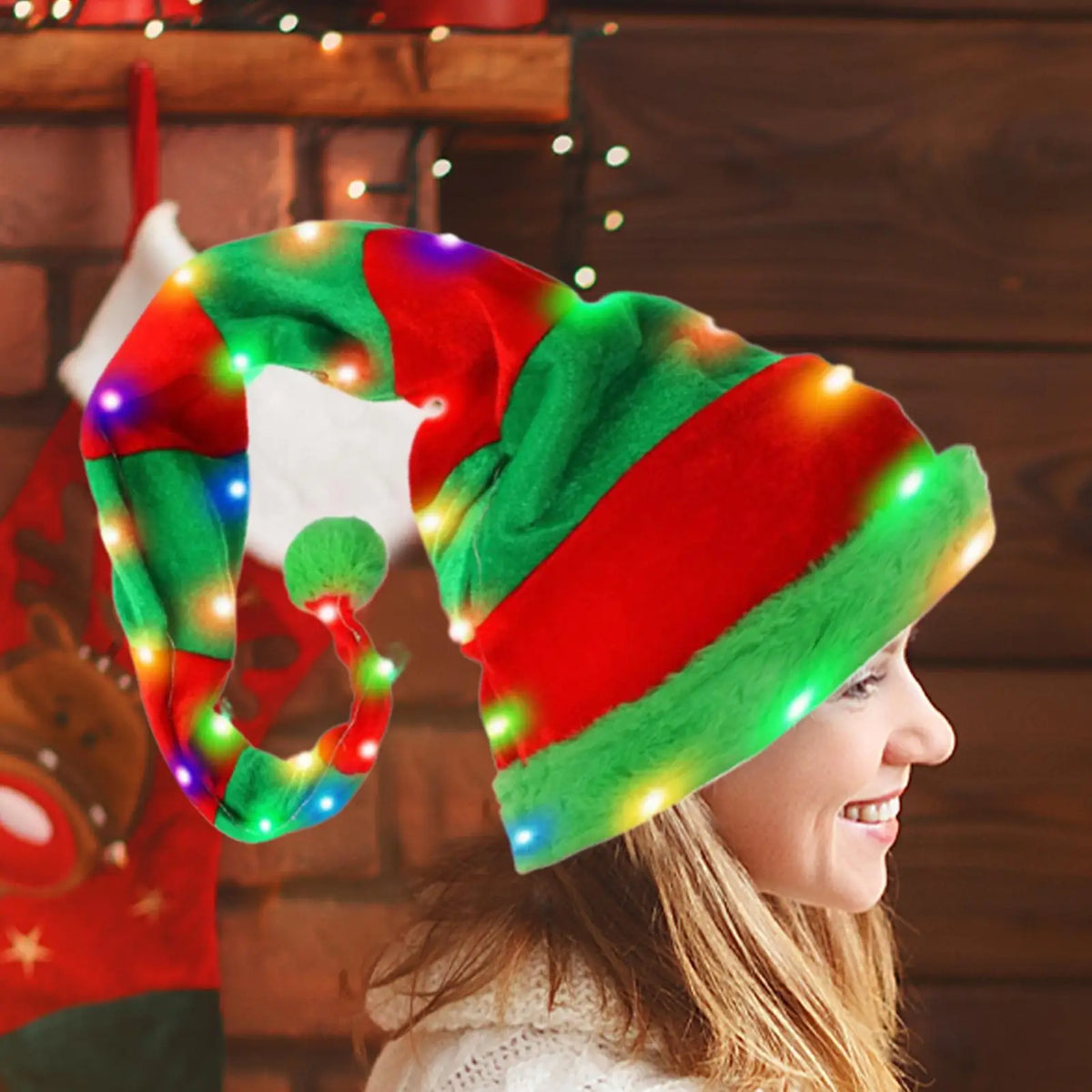 Light Up LED Santa Hat – Striped Christmas Photo Prop for All Ages LED Christmas Hat Qme
