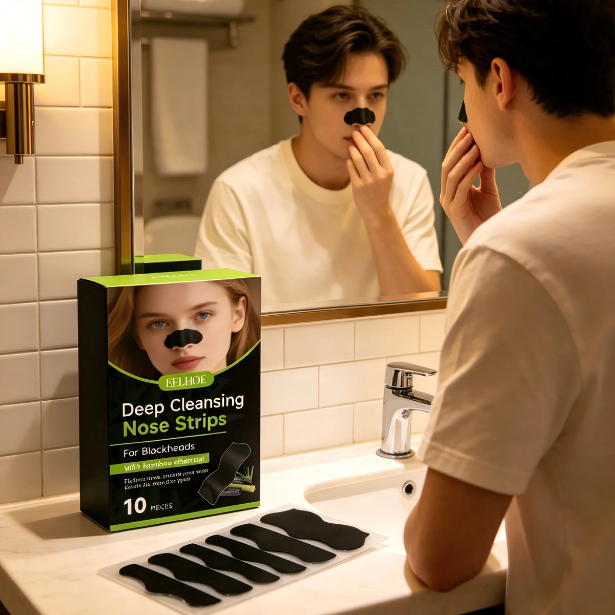 EELHOE Bamboo Charcoal Nose Strips – Deep Pore Cleansing Nose Pore Strips Qst