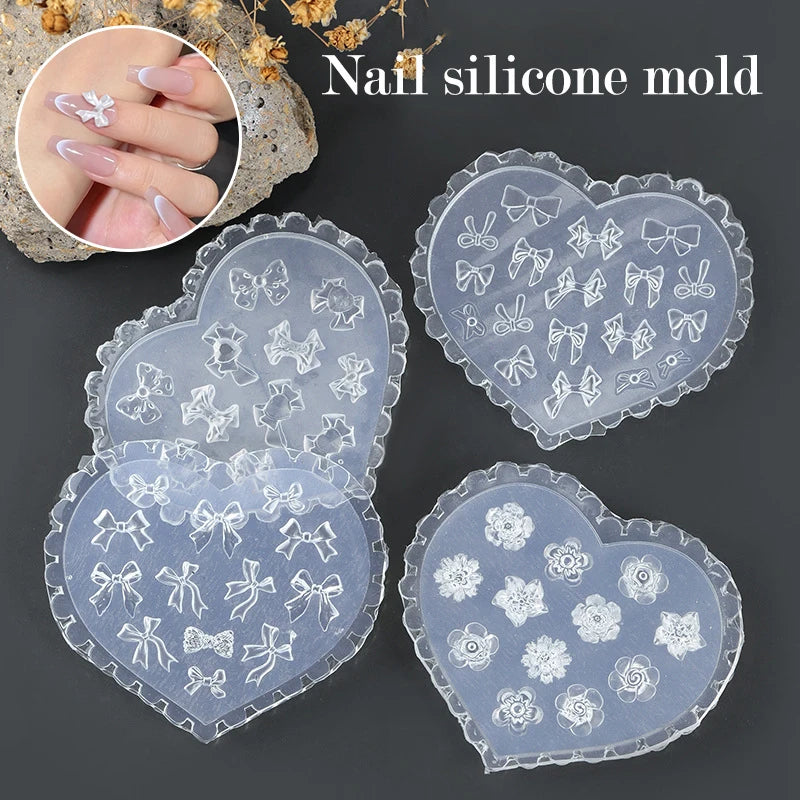 3D Silicone Nail Art Mold – Heart Butterfly Bow Flower Silicone Nail Mold Qst