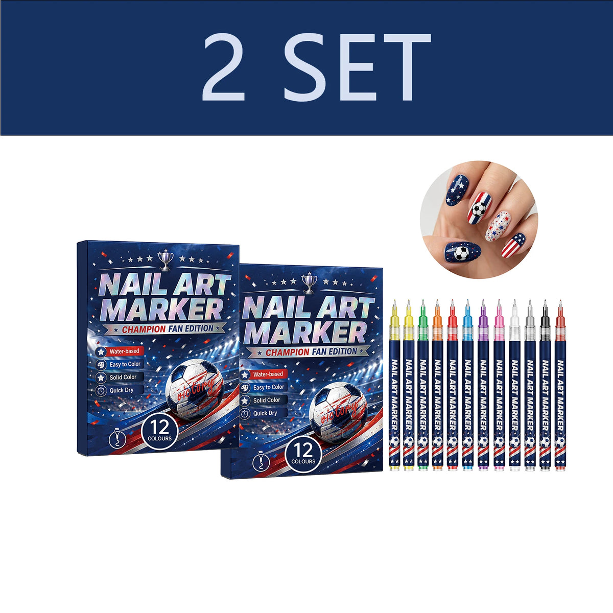 DIY Nail Art Pens – 12 Colors, Quick-Drying & Waterproof Nail Art Pens Qst 2set