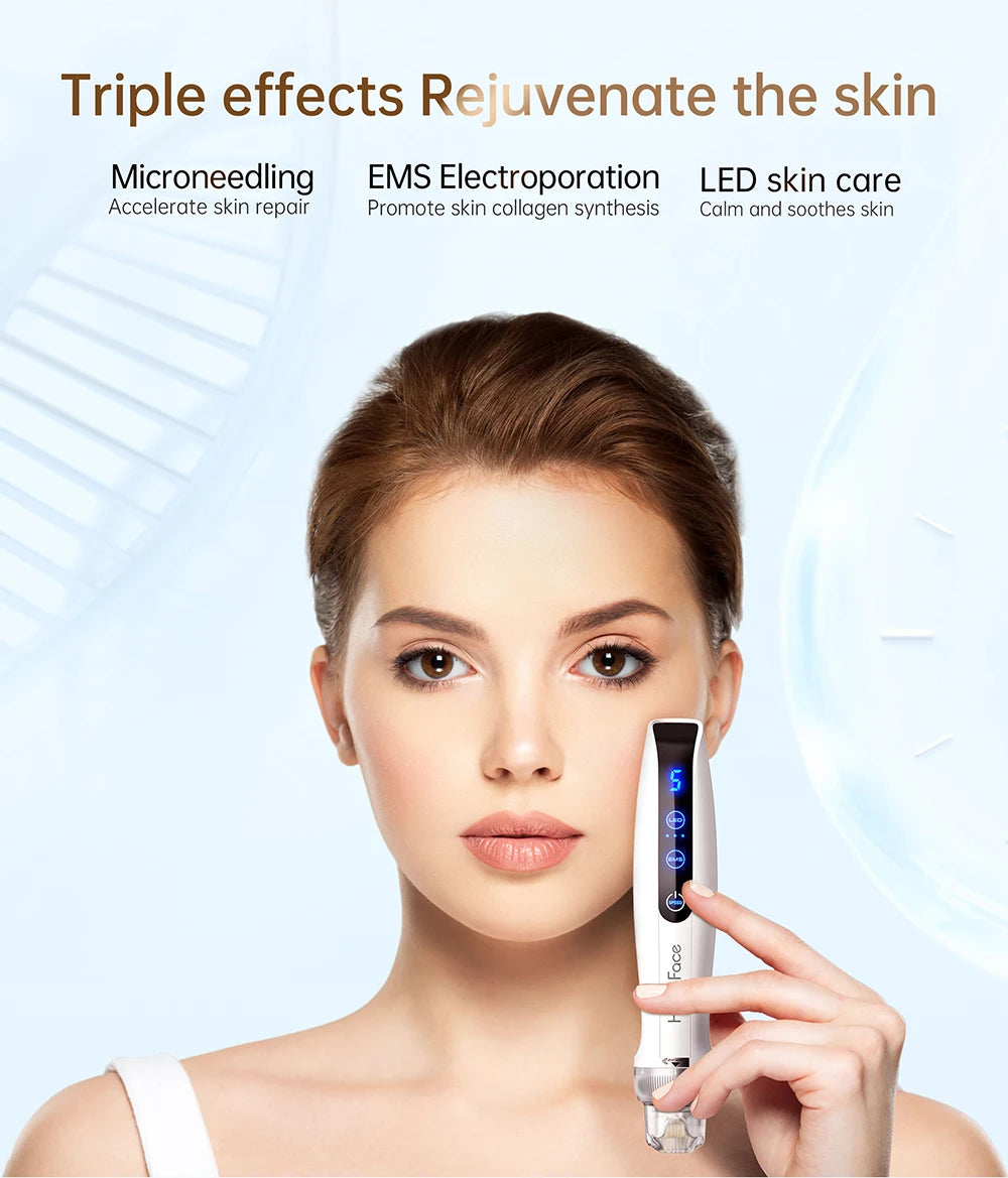Hello Face Q2 Wireless Microneedling Pen – EMS, LED & 12 Cartridges Microneedling Pen Qst