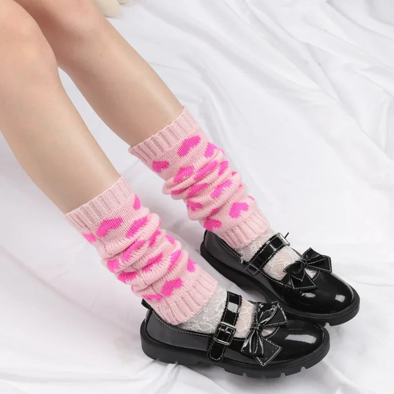 Y2K Lolita Heart Knit Leg Warmers – Women's Knee Warmers Knit Leg Warmers Qme