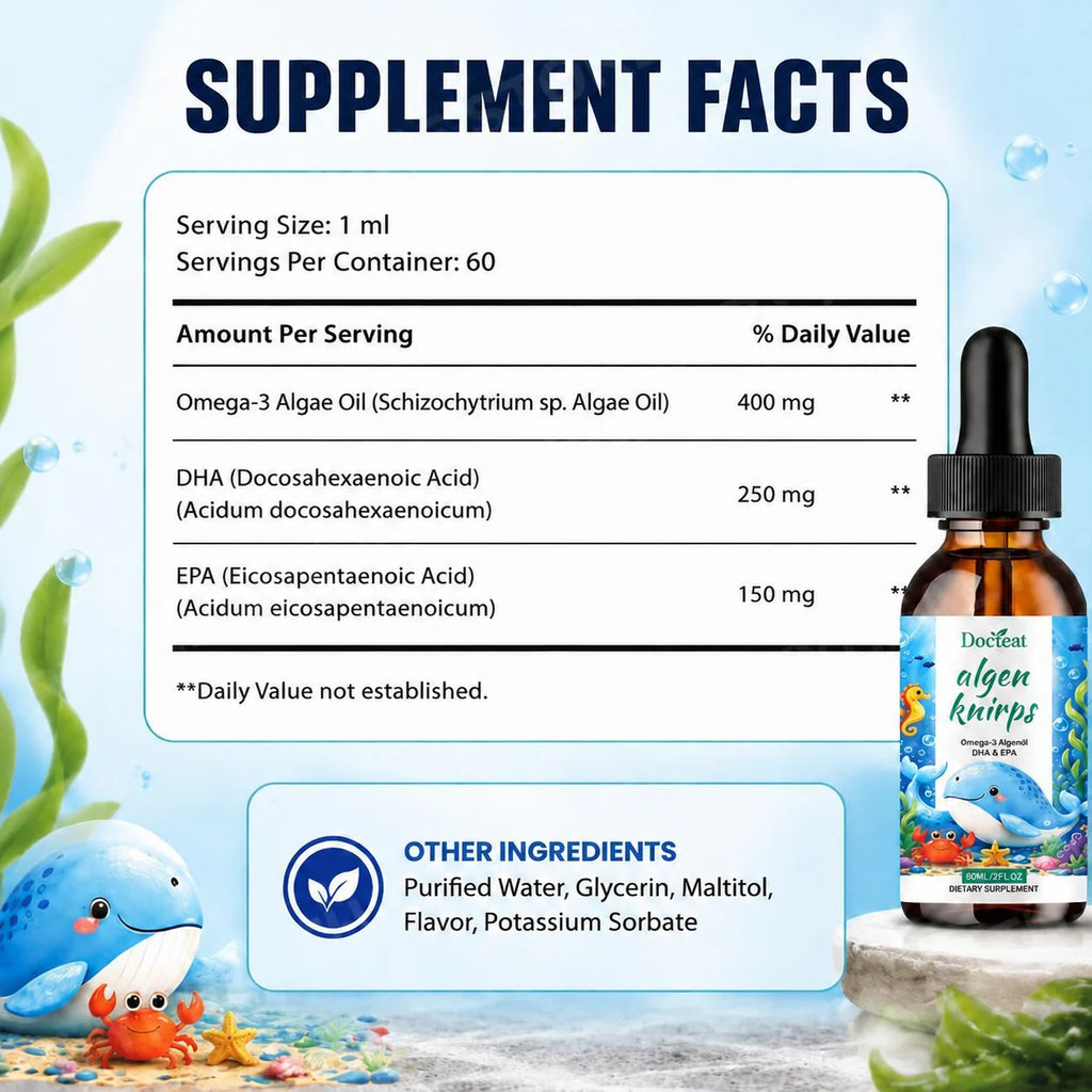 Docteat Omega-3 Algae Oil DHA & EPA Liquid Drops 60ml Omega-3 Supplement Qst