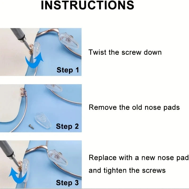 Silicone Nose Pads for Glasses with Screwdriver – 10pc Kit Eyeglass Repair Kit Qme