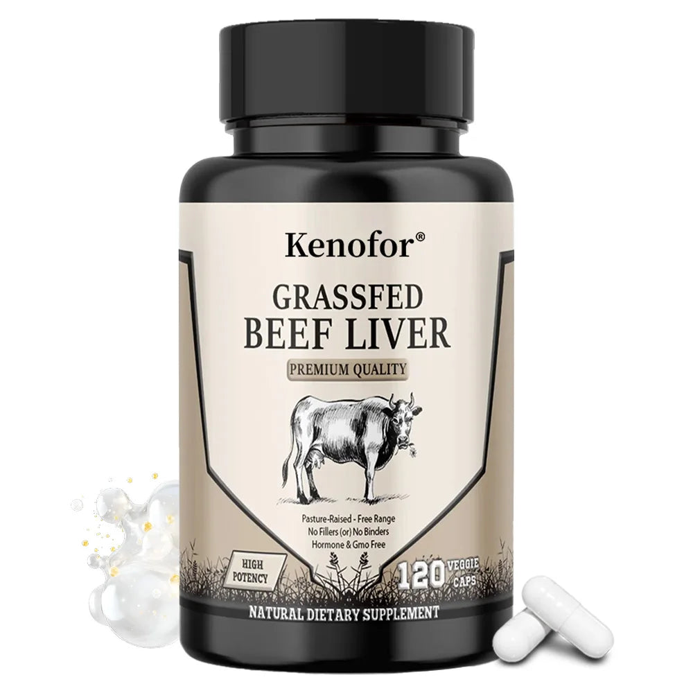 VITALXTRA Grass-Fed Beef Liver Capsules 120ct | Whole Food Liver Supplement Qst