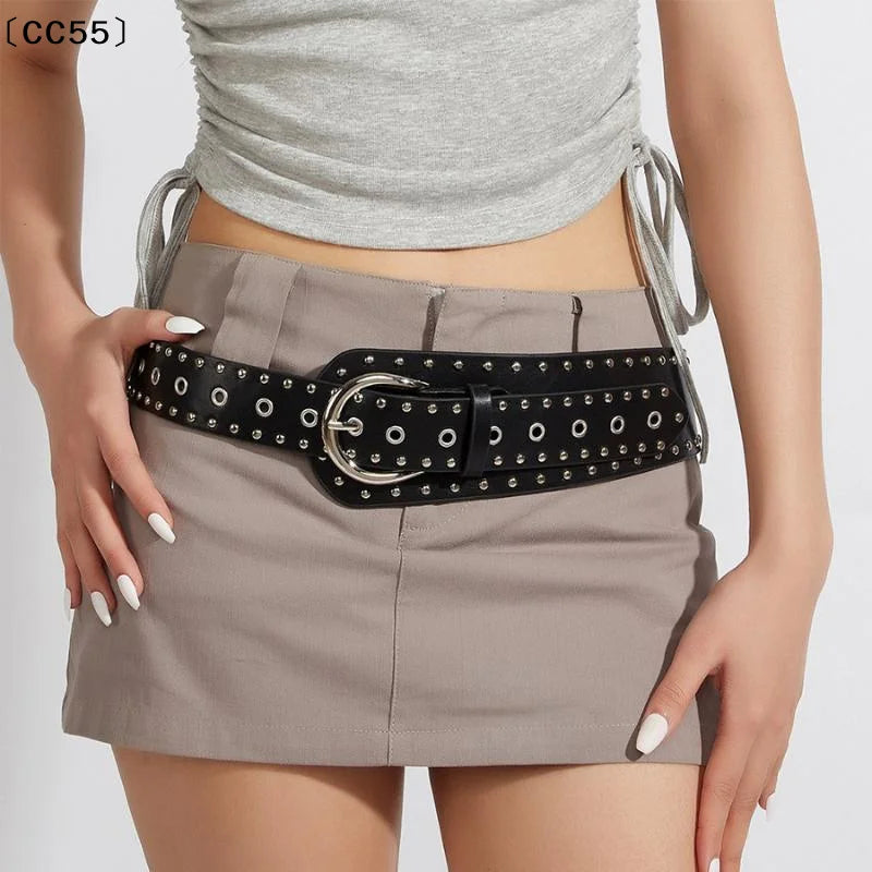 Retro Rivet Studded PU Leather Belt – Y2K Punk Waistband Studded Fashion Belt Qst