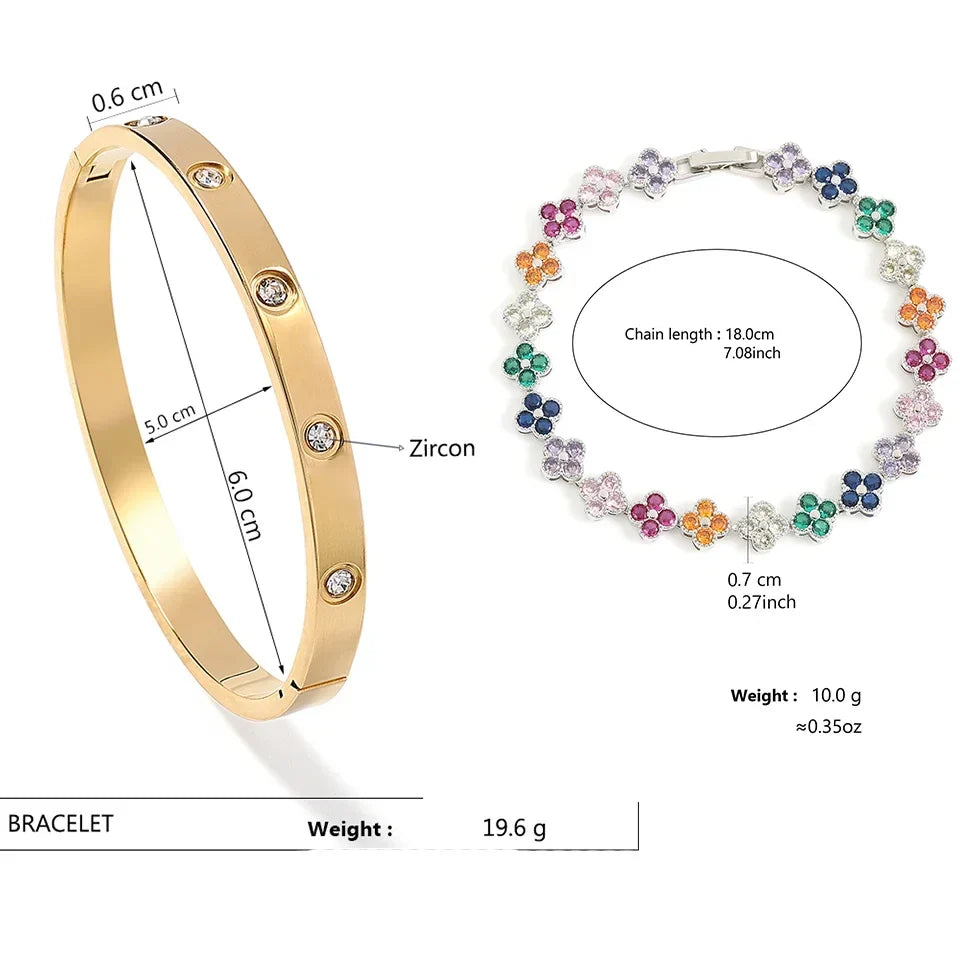 Colorful Zircon Five-Leaf Flower Stacked Bangle 18K Gold Stackable Bangle Bracelet Qme