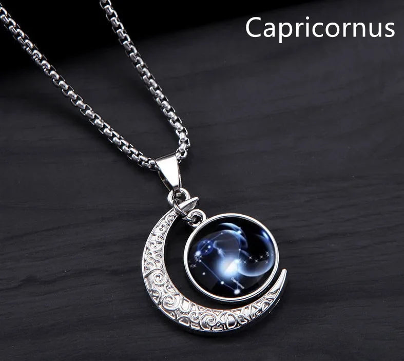 Zodiac Constellation Luminous Crescent Moon Necklace Zodiac Pendant Necklace Qme Capricornus