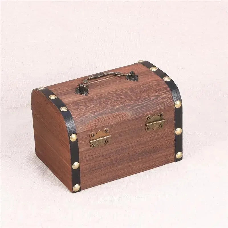 Vintage Wooden Treasure Chest Piggy Bank with Lock Decorative Piggy Bank Qme