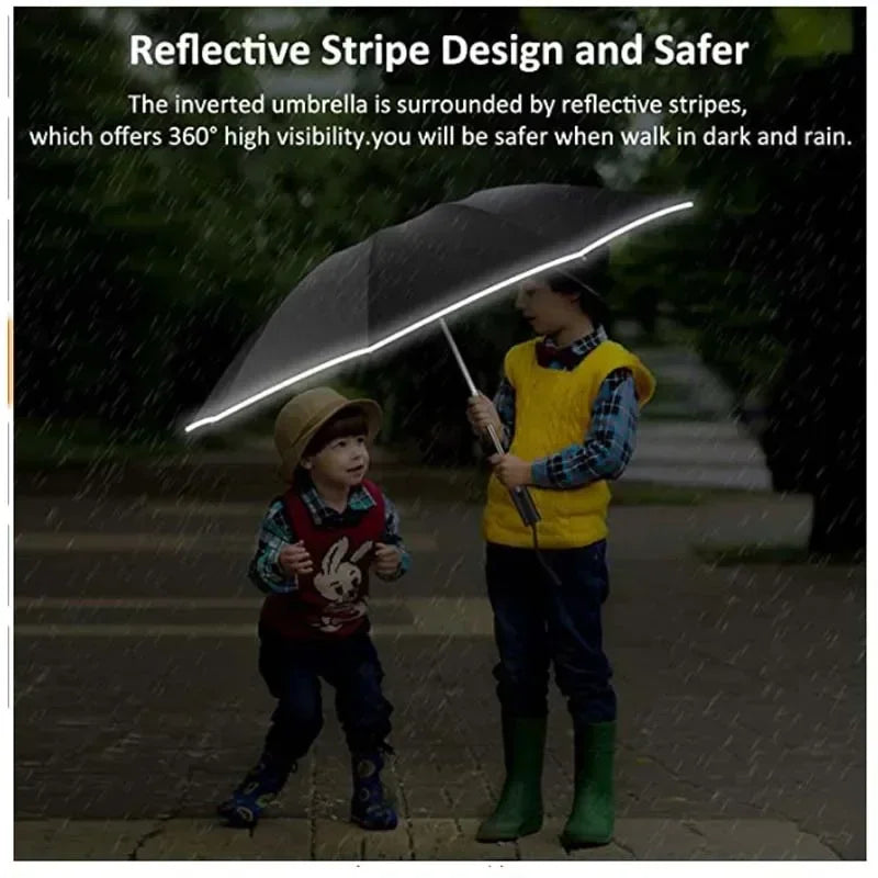 Windproof Reverse Folding Umbrella – UV & Reflective Stripe Folding Umbrella Qst