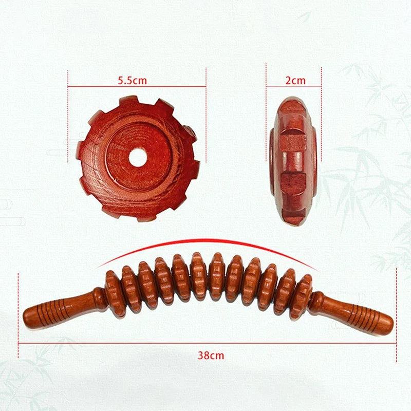 Wood Fascia Grooved Roller Massager – Anti-Slip Handle Fascia Roller Massager Qme