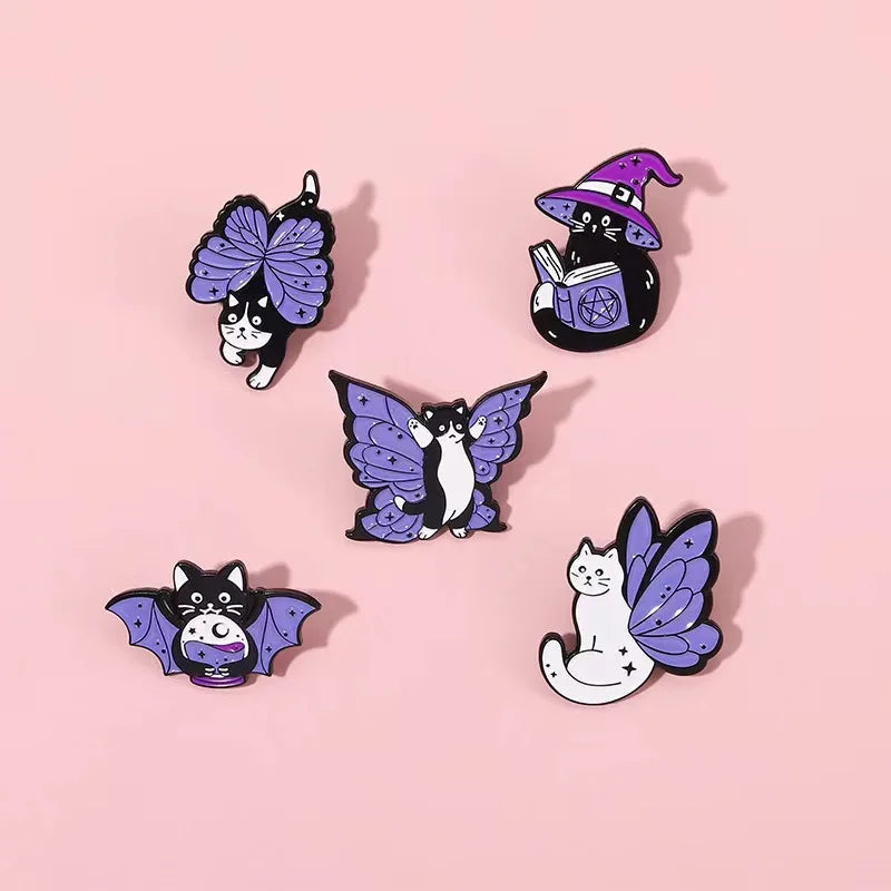Witch Enamel Pin – Black Cat Magic Hat & Book Brooch Badge Enamel Lapel Pin Qme