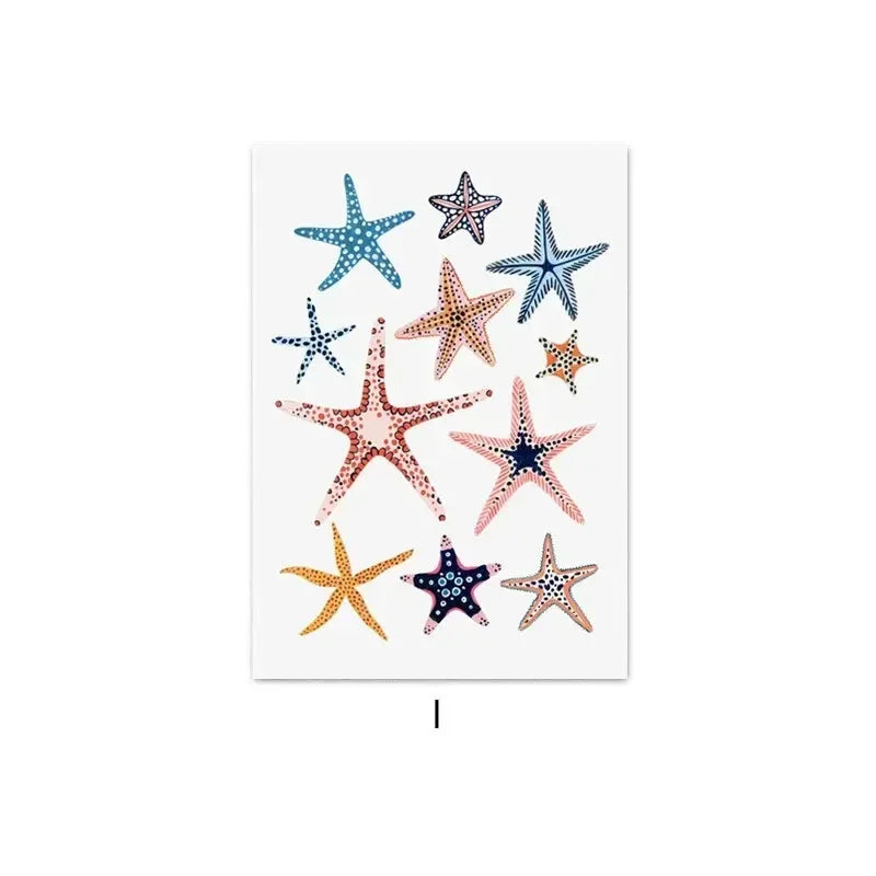 Nordic Ocean Sea Creatures Canvas Wall Art – Whale Starfish Print Canvas Wall Art Qst P9 30x40cm Unframed