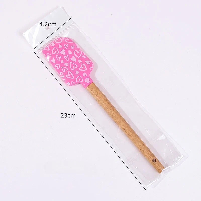 Food-Grade Silicone Spatula with Wooden Handle | Non-Stick Silicone Spatula Qme Pink White