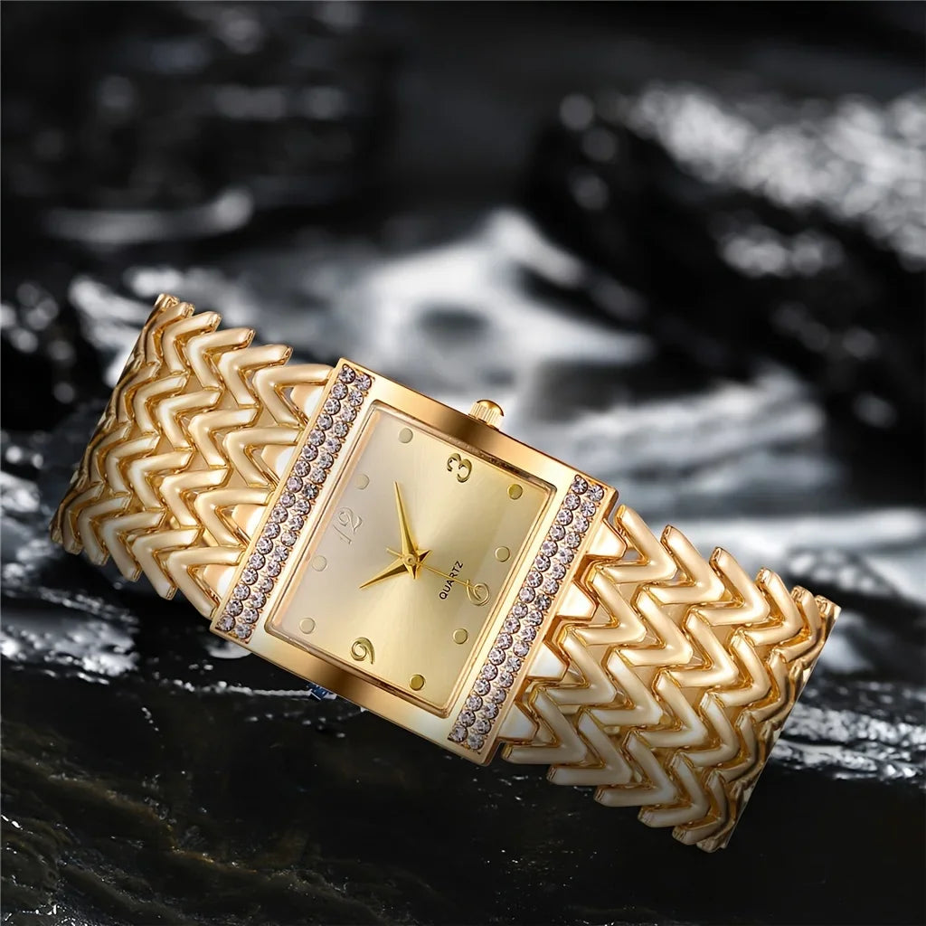 Women's Luxury Bracelet Watch | Gold & Silver Stainless Strap Bracelet Watch Qme