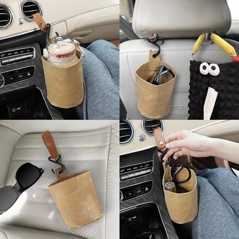 Car Trash Can & Umbrella Storage Bin – Foldable Seat Back Bag Car Organizer Bag Qme