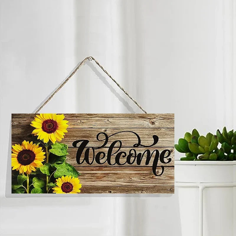 Rustic Sunflower Welcome Wall Hanging Wood Plaque Sign Wood Wall Plaque Qme