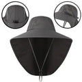Wide Brim Sun Hat with Neck Flap – Unisex Outdoor Cap Wide Brim Sun Hat Qme Grey