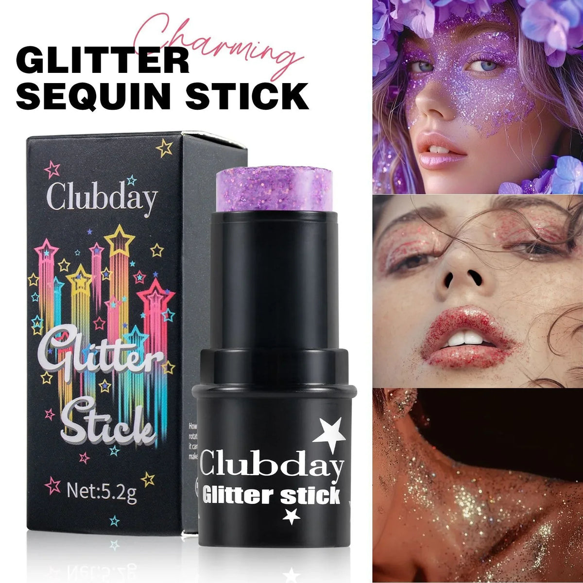 Glitter Sequin Stick – Face, Lip, Hair & Body Makeup | 8 Colors Glitter Makeup Stick Qme