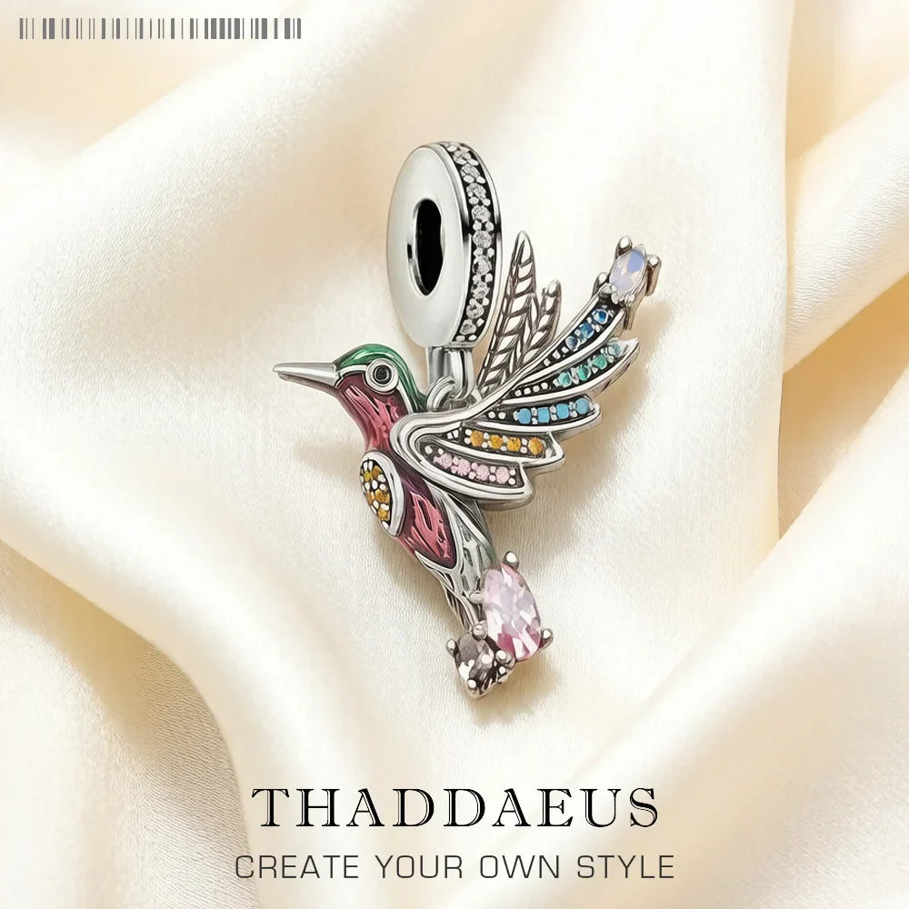 Colourful Hummingbird 925 Sterling Silver Dangle Charm Pendant Sterling Silver Pendant Qme