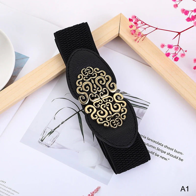 Women's Rose Buckle Elastic Wide Waist Belt | Korean Fashion Women's Fashion Belt Qst A1