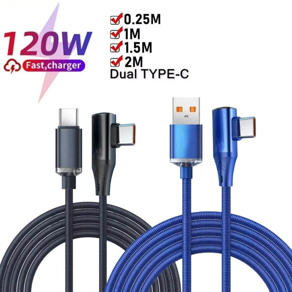 120W USB-C Fast Charging Cable 90° Elbow | 6A PD Type-C USB-C Charging Cable Qme