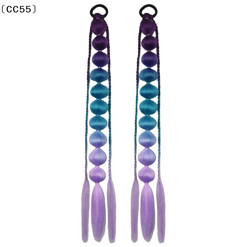 2Pcs 22" Colorful Braided Bubble Ponytail Extensions – Festival Ponytail Hair Extensions Qst
