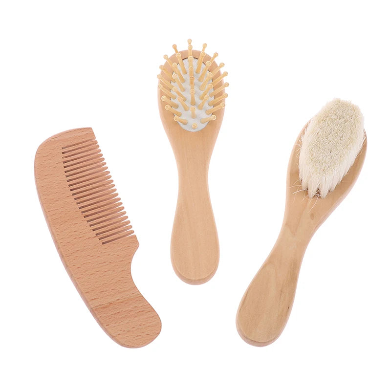 Soft Baby Hair Brush & Comb Set – Wooden Handle Newborn Baby Grooming Set Qst