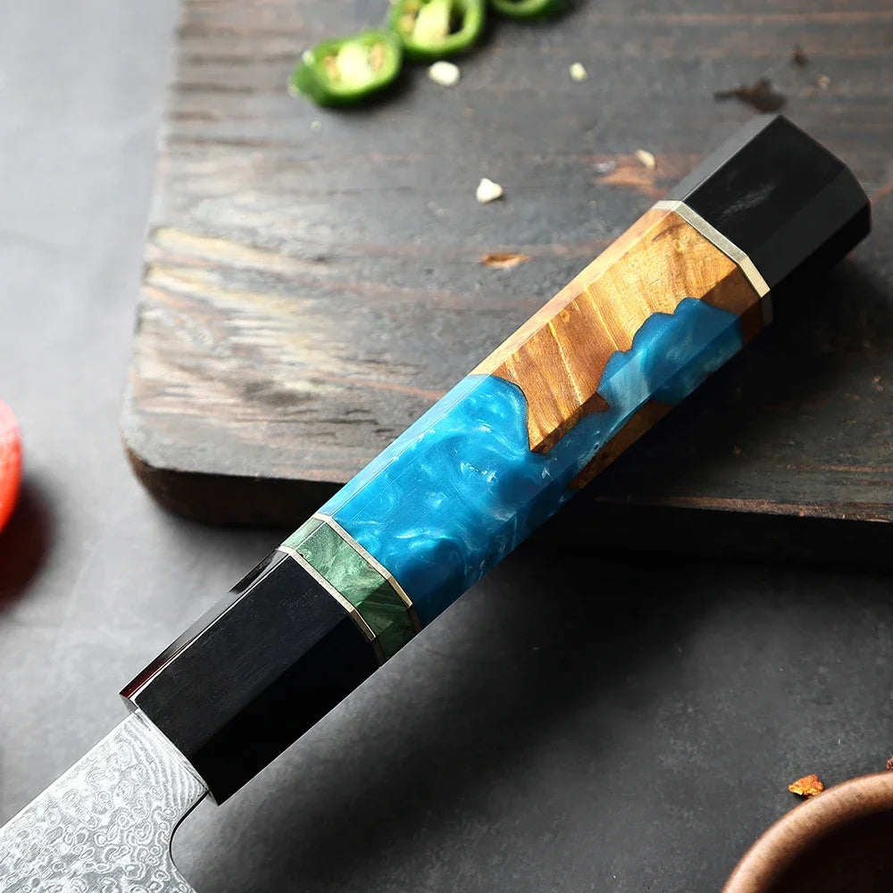Damascus Steel Kitchen Knife Set – Santoku & Paring Knives Kitchen Knife Set Qst
